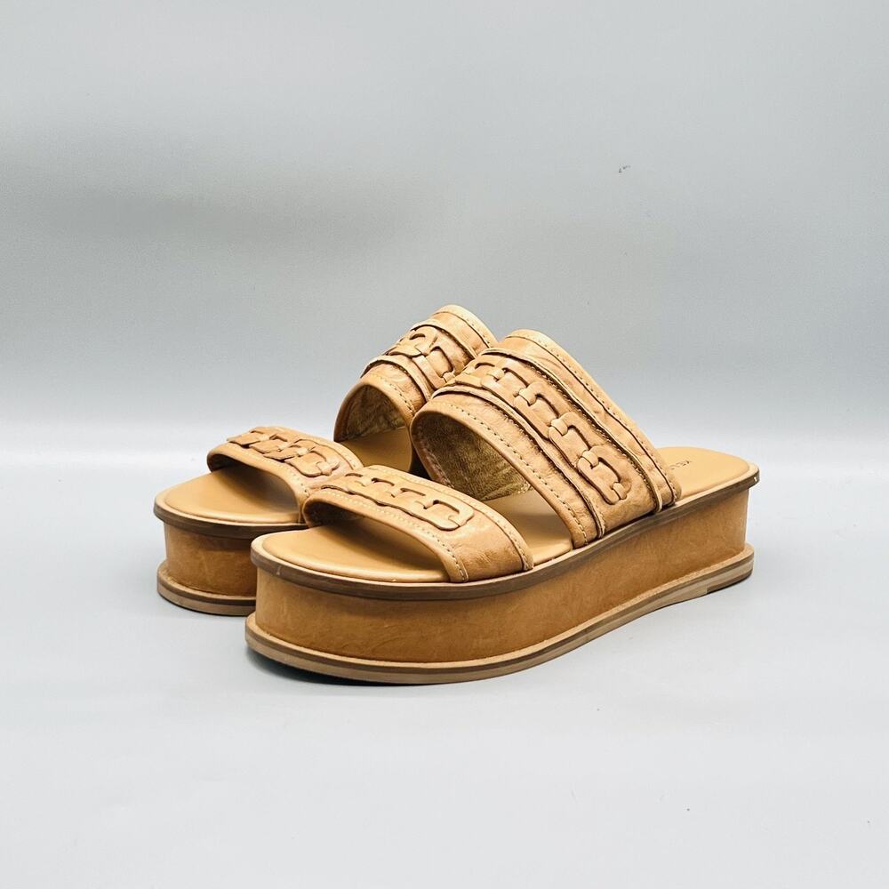 Kelsi Dagger Sandals Womens 10 Brown Leather Platform Wedge Slide Comfort Shoes - Picture 3 of 9